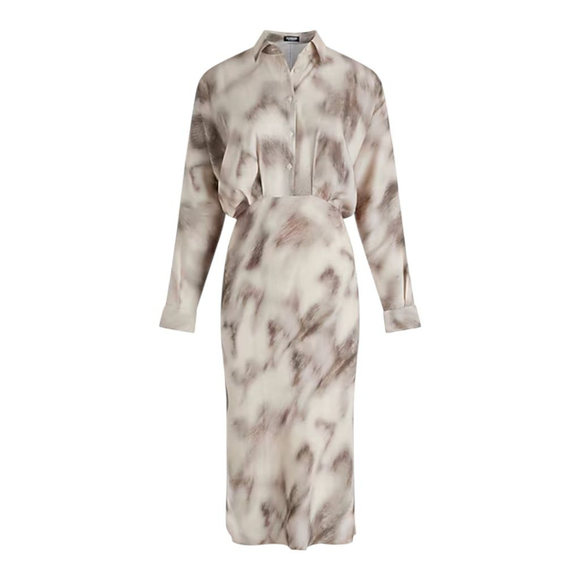 Express NWT Neutral Watercolor Portofino Half Button Up Midi Shirt Dress NWT - Picture 3 of 15